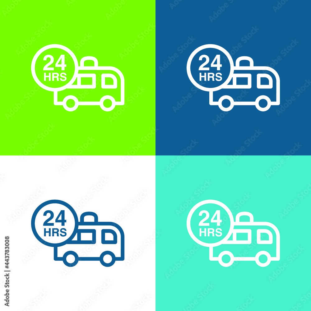 Ambulance Assistance 24 Hours Flat four color minimal icon set Ambulance Assistance 24 Hours Flat four color minimal icon set