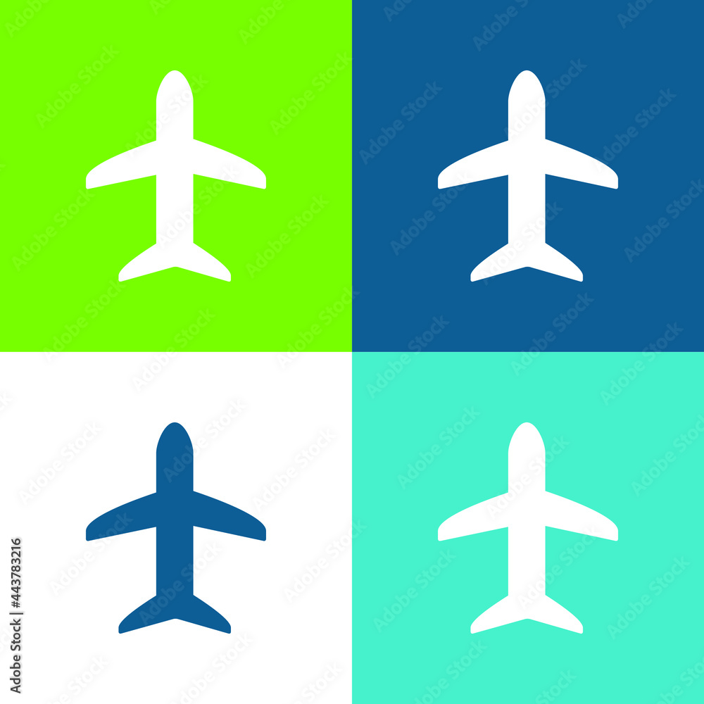 Airplane Black Shape Flat four color minimal icon set Airplane Black Shape Flat four color minimal icon set