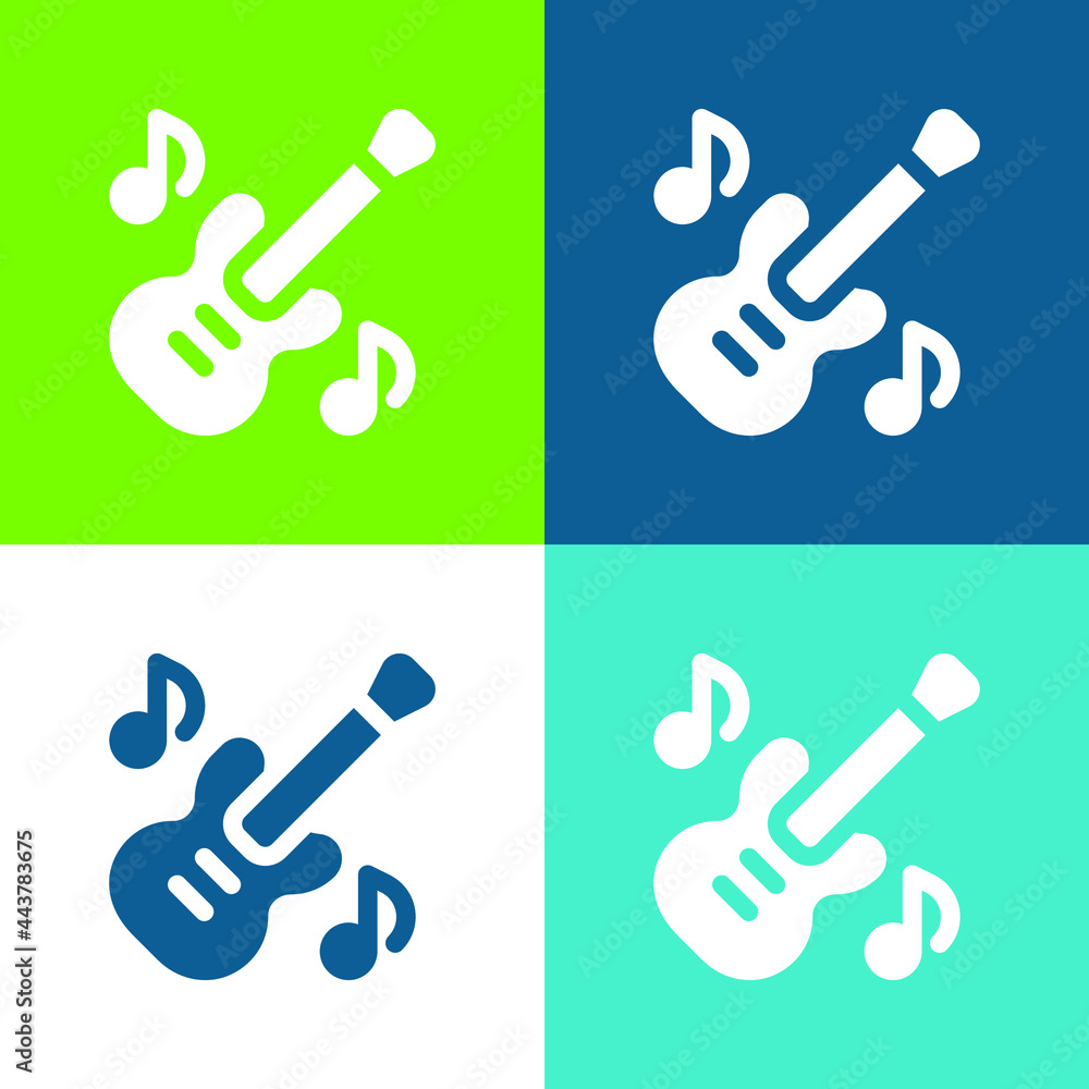 Bass Guitar Flat four color minimal icon set Bass Guitar Flat four color minimal icon set