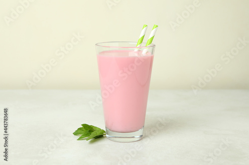 Wallpaper Mural Glass of strawberry milkshake on white textured table Torontodigital.ca