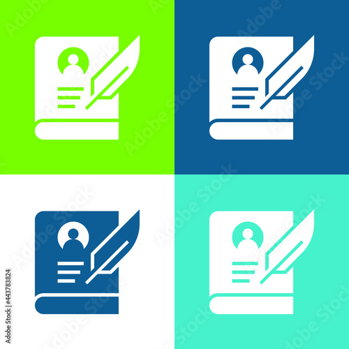 Biography Flat four color minimal icon set