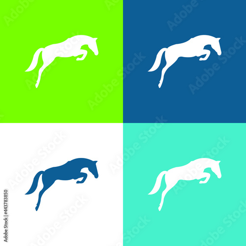 Black Jumping Horse With Face Looking To The Ground Flat four color minimal icon set