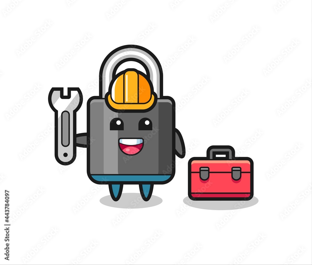 Mascot cartoon of padlock as a mechanic Mascot cartoon of padlock as a mechanic