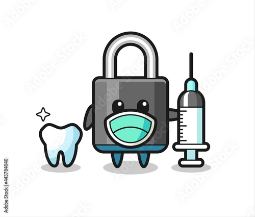 Mascot character of padlock as a dentist