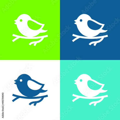 Bird On Branch Flat four color minimal icon set
