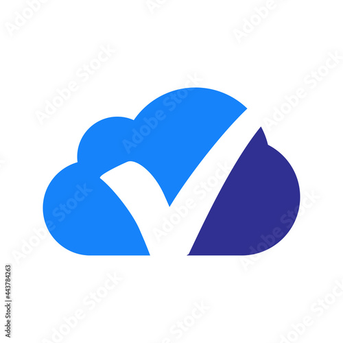 Logotipo nube con cheque en color azul © teracreonte
