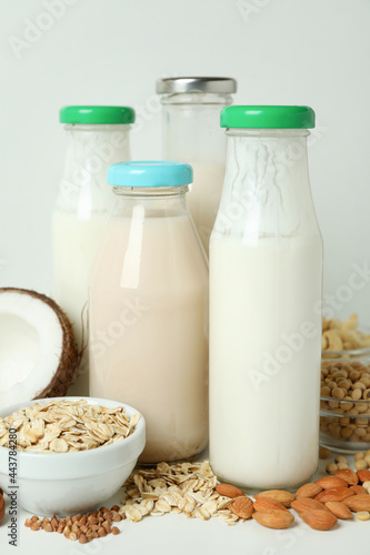 Concept of vegan milk on white background