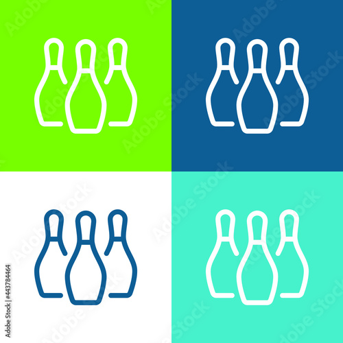 Bowling Pins Flat four color minimal icon set