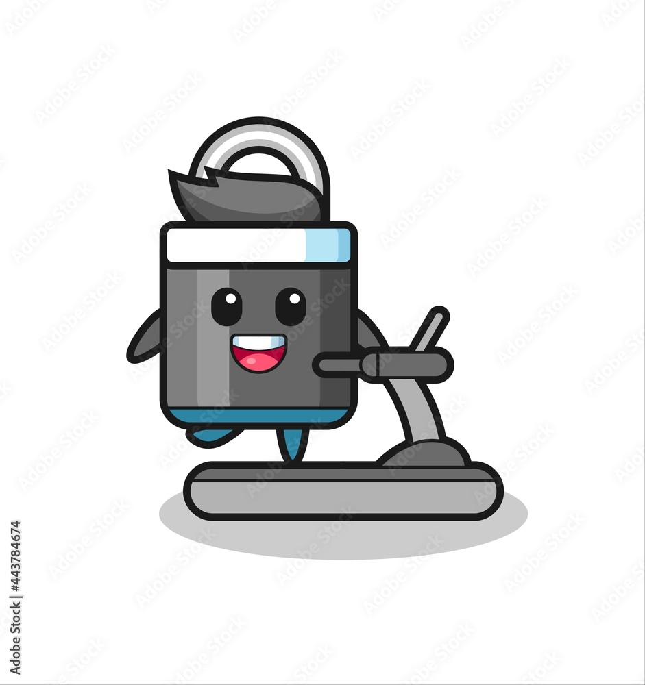 padlock cartoon character walking on the treadmill padlock cartoon character walking on the treadmill