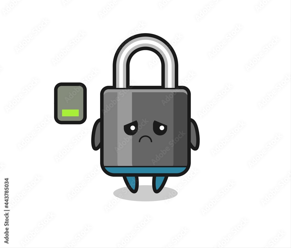 padlock mascot character doing a tired gesture padlock mascot character doing a tired gesture