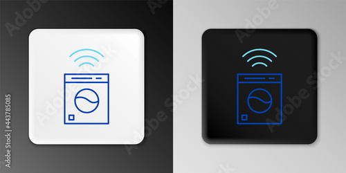 Line Smart washer system icon isolated on grey background. Washing machine icon. Internet of things concept with wireless connection. Colorful outline concept. Vector