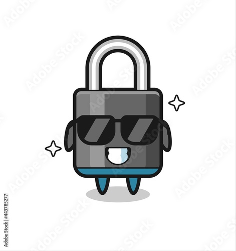 Cartoon mascot of padlock with cool gesture
