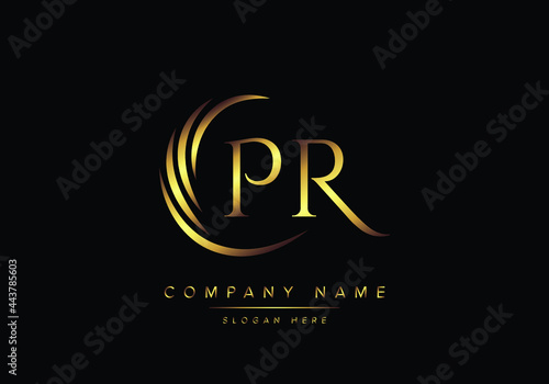 alphabet letters PR monogram logo, gold color elegant classical