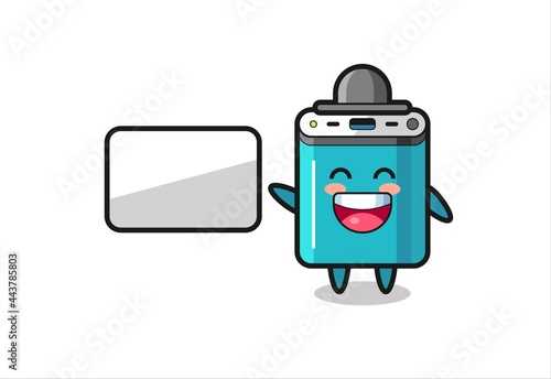 power bank cartoon illustration doing a presentation