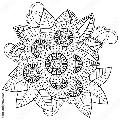 Mehndi flower for henna, mehndi, tattoo, decoration. decorative ornament in ethnic oriental style. doodle ornament. coloring book page.