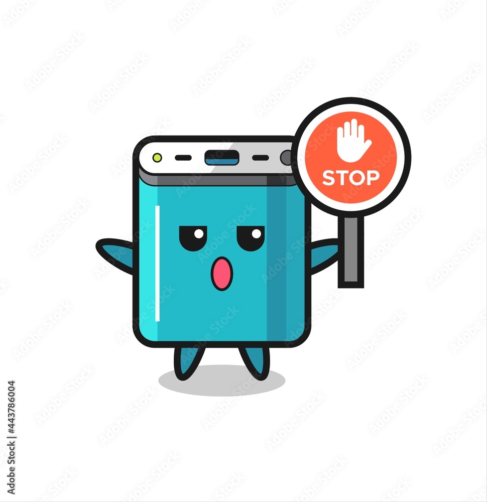 power bank character illustration holding a stop sign power bank character illustration holding a stop sign
