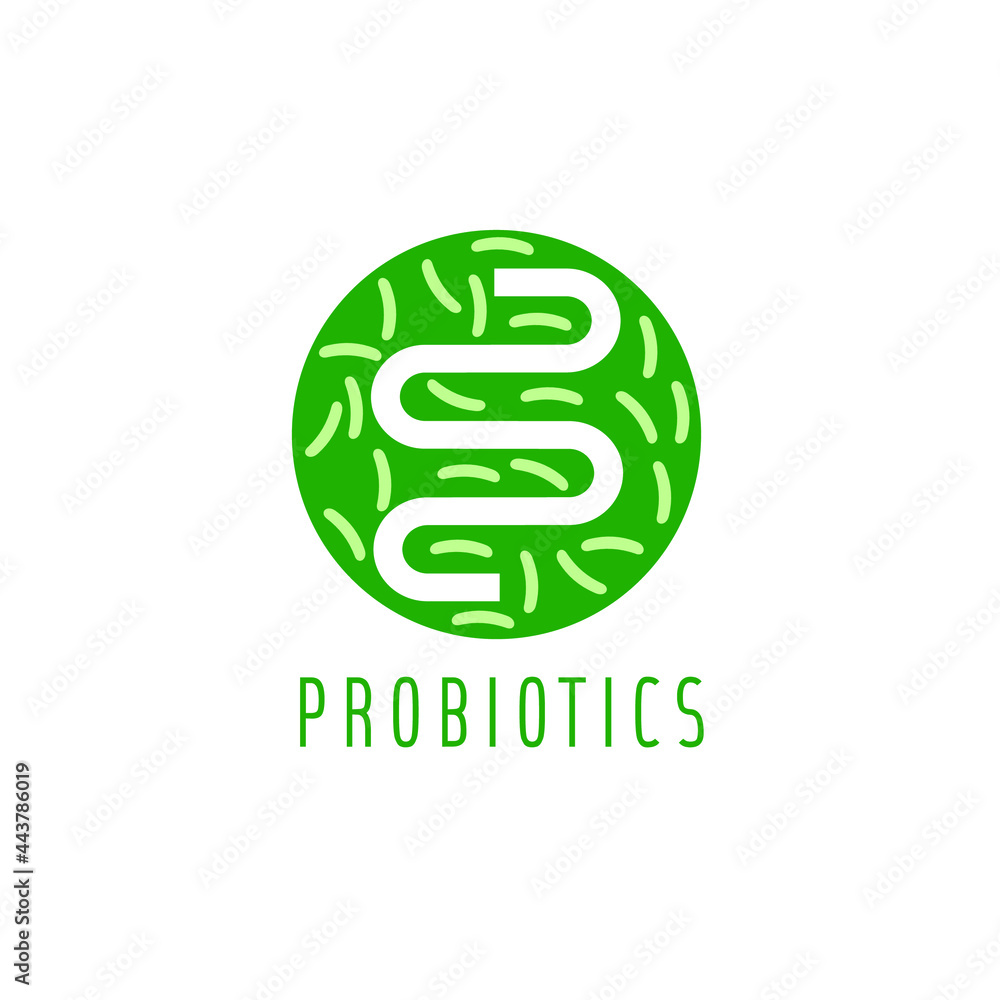 Obraz premium Probiotics logo. Bacteria logo. Concept of healthy nutrition ingredient for therapeutic purposes. Simple flat style trend modern logotype graphic design isolated