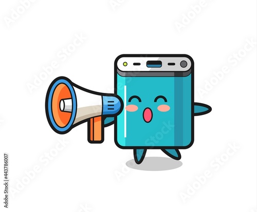 power bank character illustration holding a megaphone