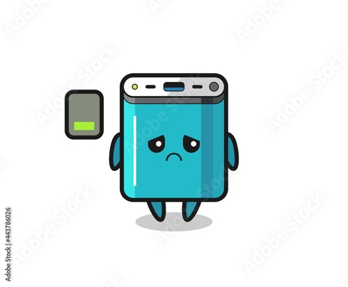 power bank mascot character doing a tired gesture