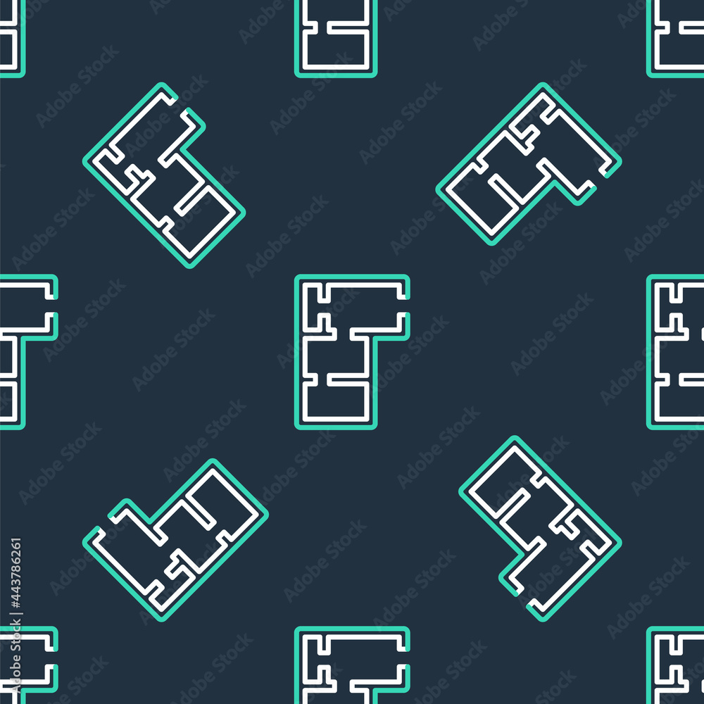 Line House plan icon isolated seamless pattern on black background. Vector Line House plan icon isolated seamless pattern on black background. Vector