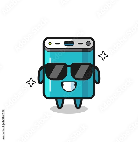 Cartoon mascot of power bank with cool gesture
