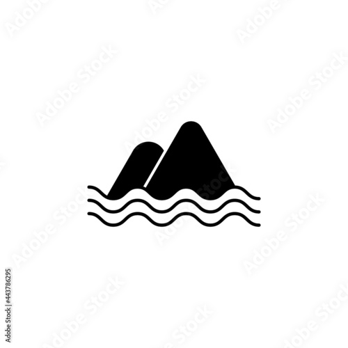 Island, mountain icon in solid black flat shape glyph icon, isolated on white background 