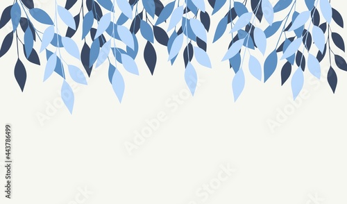 Fototapeta Naklejka Na Ścianę i Meble -  Banner with light and dark blue leaves hand drawn digital illustration