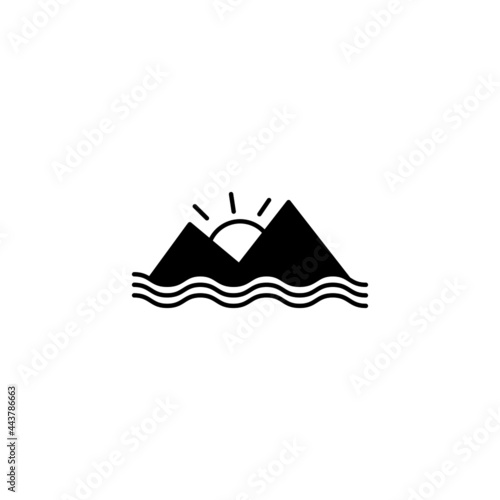 Island, mountain icon in solid black flat shape glyph icon, isolated on white background  © hilda