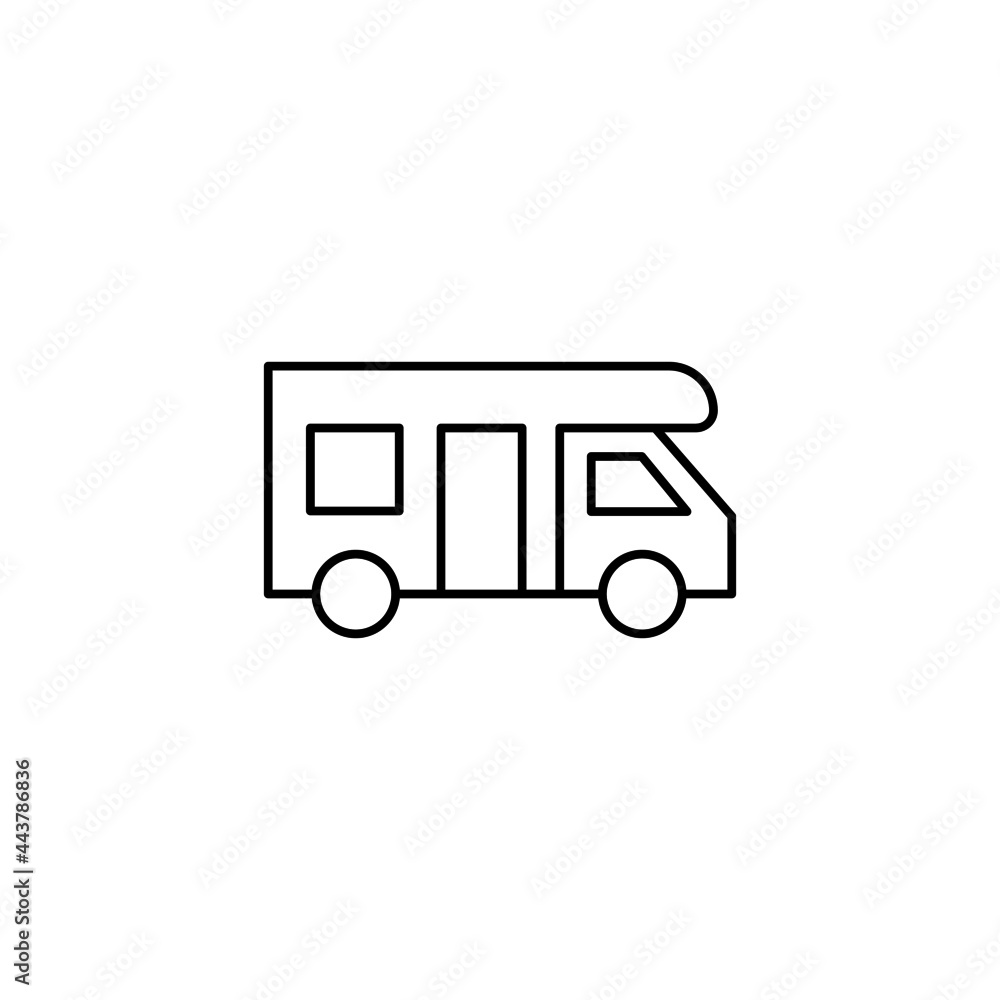 camper van car in flat black line style, isolated on white background camper van car in flat black line style, isolated on white background