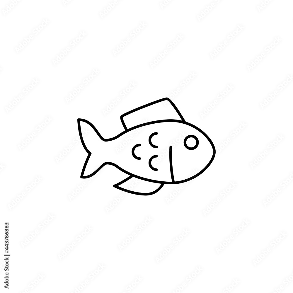 fish, seafood icon in flat black line style, isolated on white background fish, seafood icon in flat black line style, isolated on white background