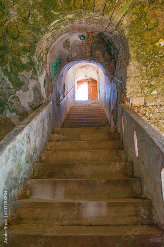 Stone stairs in war museum in Dubrovnik croatia. Bunker