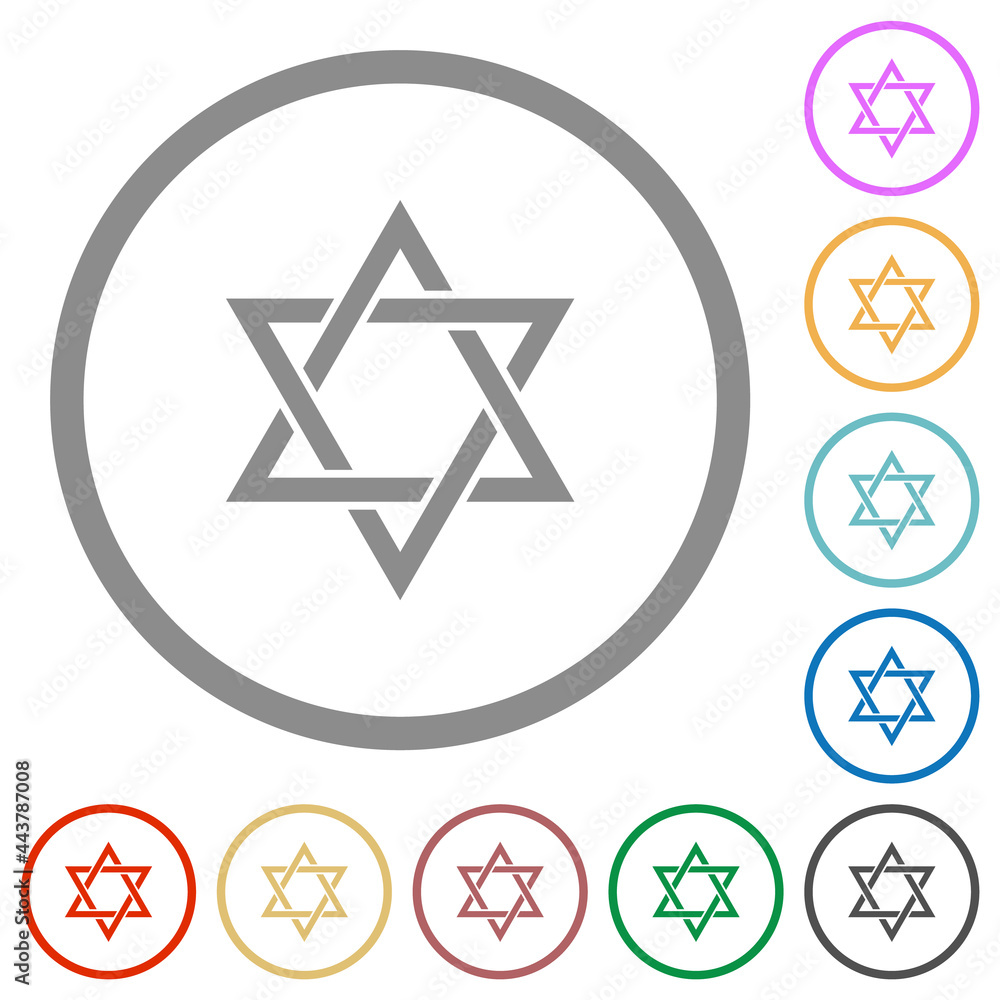 Star of David flat icons with outlines Star of David flat icons with outlines