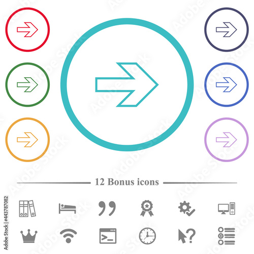 Right arrow outline flat color icons in circle shape outlines