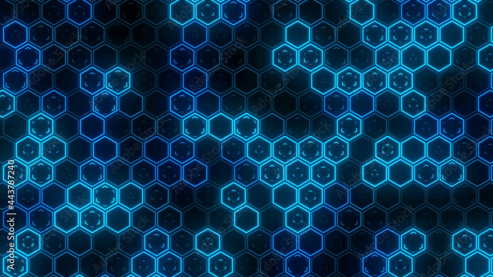 Abstract futuristic hexagon glowing neon surface, structure. HUD. Abstract futuristic hexagon glowing neon surface, structure. HUD.