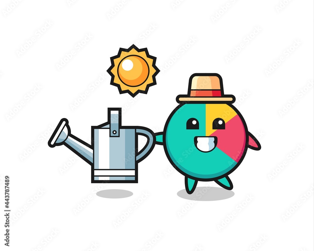 Cartoon character of chart holding watering can