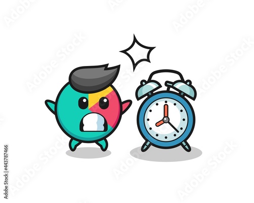 Cartoon Illustration of chart is surprised with a giant alarm clock