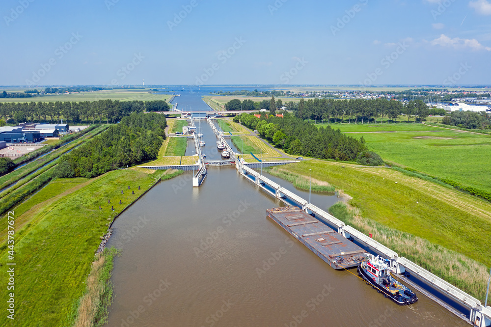 Aerial from Princes Margriet Sluices near Lemmer in the Netherlands