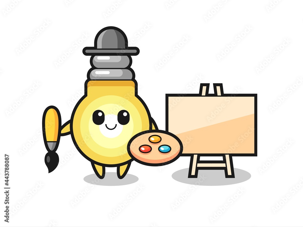 Illustration of light bulb mascot as a painter