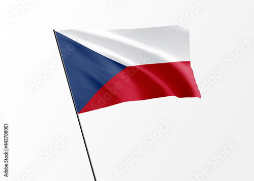 Czech flag flying high in the isolated background Czech independence day. World national flag collection