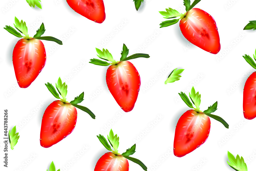 Strawberry sliced juicy poster Vector realistic. Sweet summer banner. 3d detailed illustration. Strawberry sliced juicy poster Vector realistic. Sweet summer banner. 3d detailed illustration.