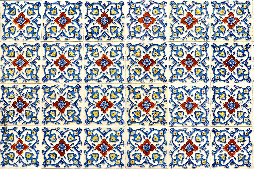 Blue and Red Peranakan tile mosaic Blue and Red Peranakan tile mosaic
