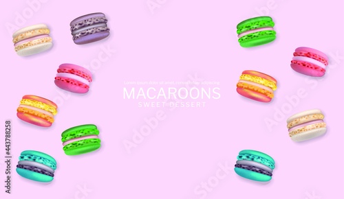Colorful macaroons poster Vector realistic. 3d detailed illustrations