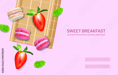 Strawberry macaroons Vector realistic. 3d detailed illustrations