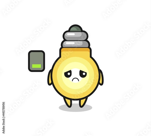 light bulb mascot character doing a tired gesture