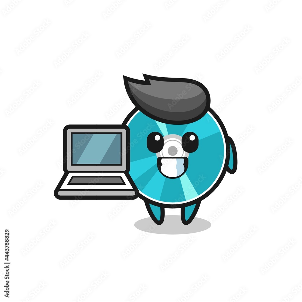 Mascot Illustration of optical disc with a laptop Mascot Illustration of optical disc with a laptop