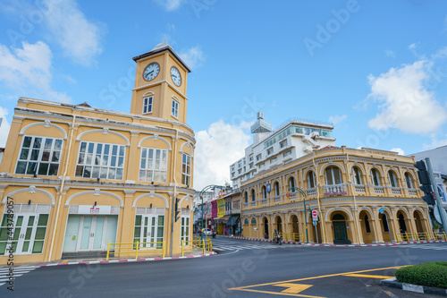 Phuket old town with Building Sino Portuguese architecture at Phuket Old Town area Phuket, Thailand.