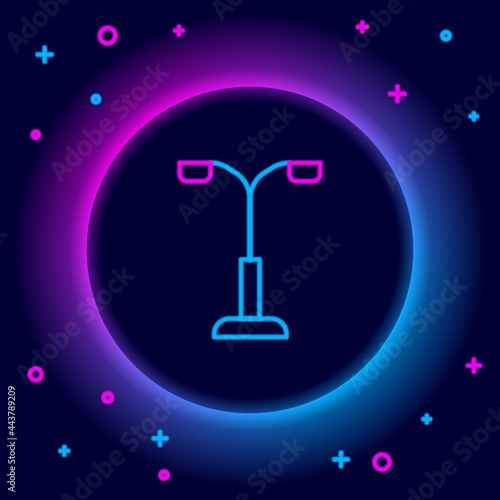 Glowing neon line Street light system icon isolated on black background. Colorful outline concept. Vector
