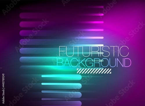 Bright neon color techno abstract background, shiny glowing neon lines in the dark background