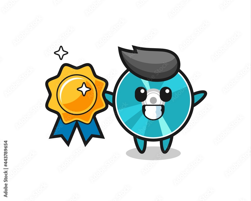 Fototapeta premium optical disc mascot illustration holding a golden badge