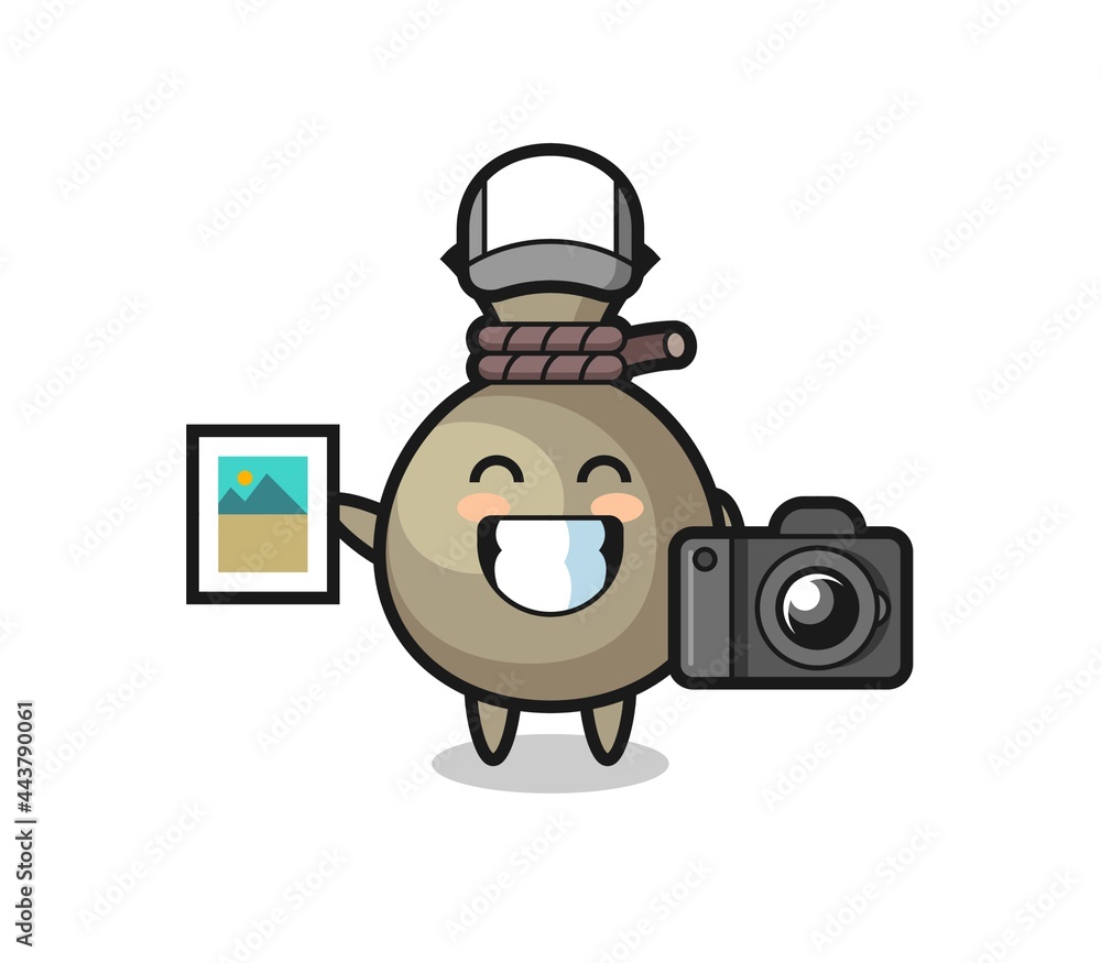 Character Illustration of money sack as a photographer